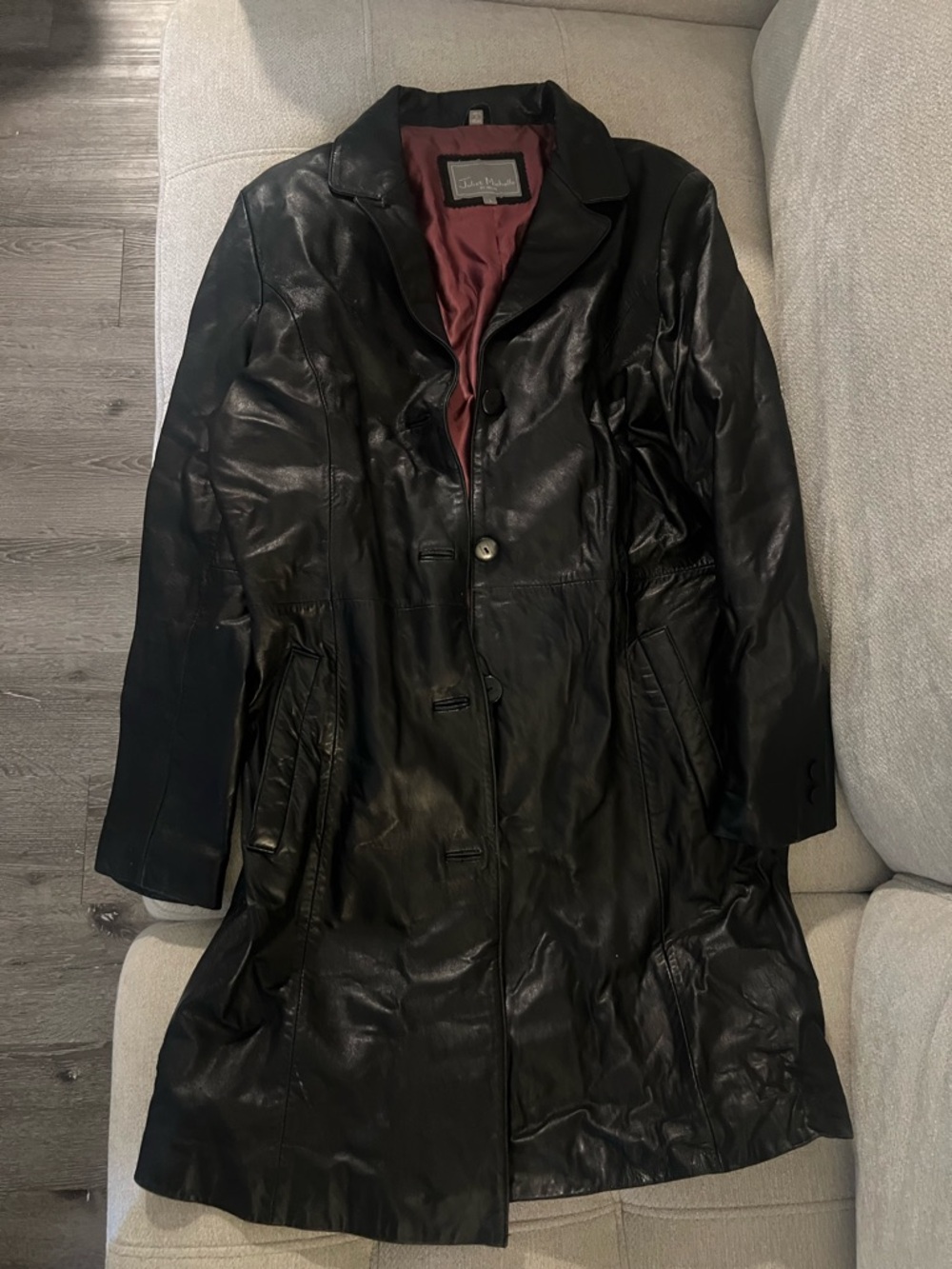Black Leather Trench Coat - Jones New York